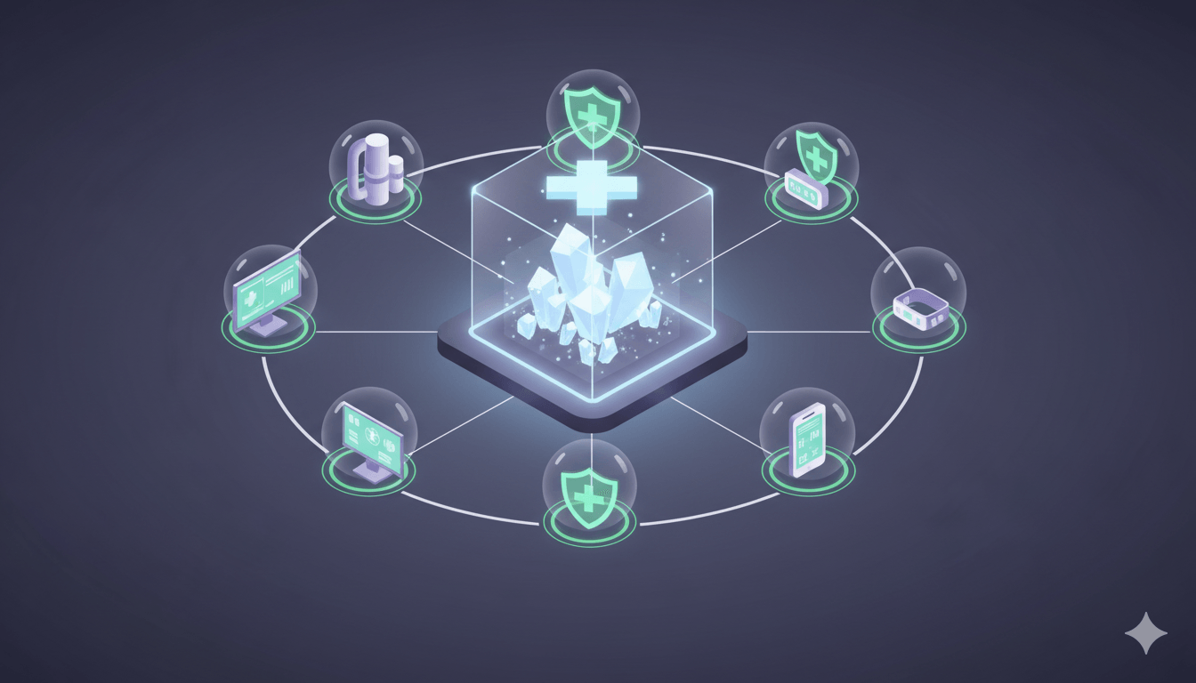 Protected healthcare data environment with HIPAA compliance shields and medical device security
