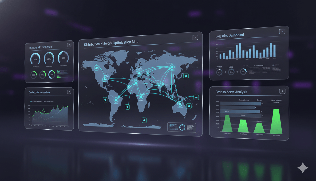 Logistics analytics command center with network optimization and cost-to-serve analysis