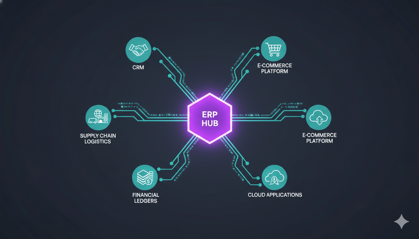 Interconnected enterprise technology ecosystem centered around ERP