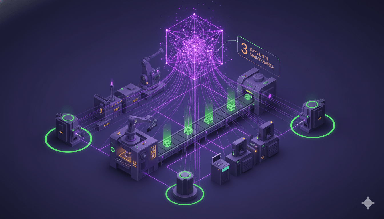 Smart factory with IoT sensors and AI-powered predictive maintenance system