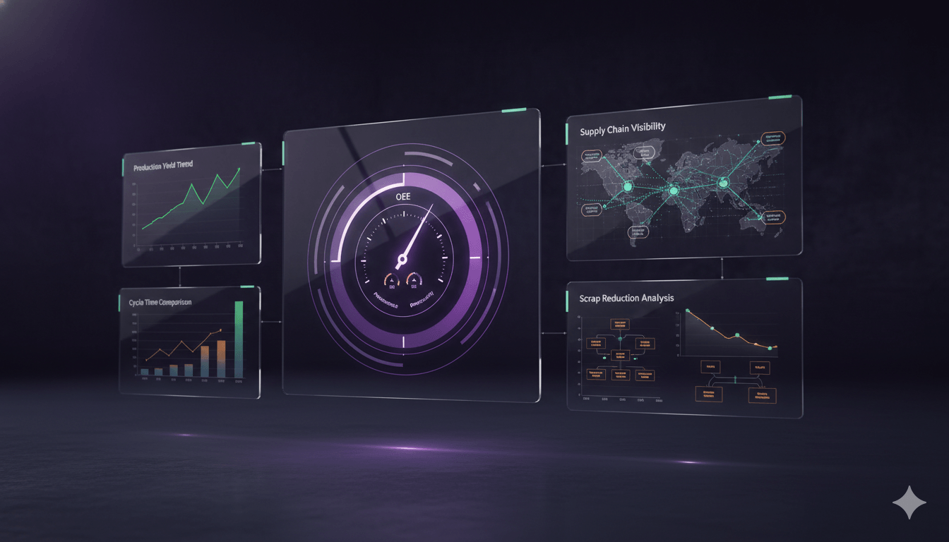Manufacturing analytics command center with OEE dashboards and production intelligence
