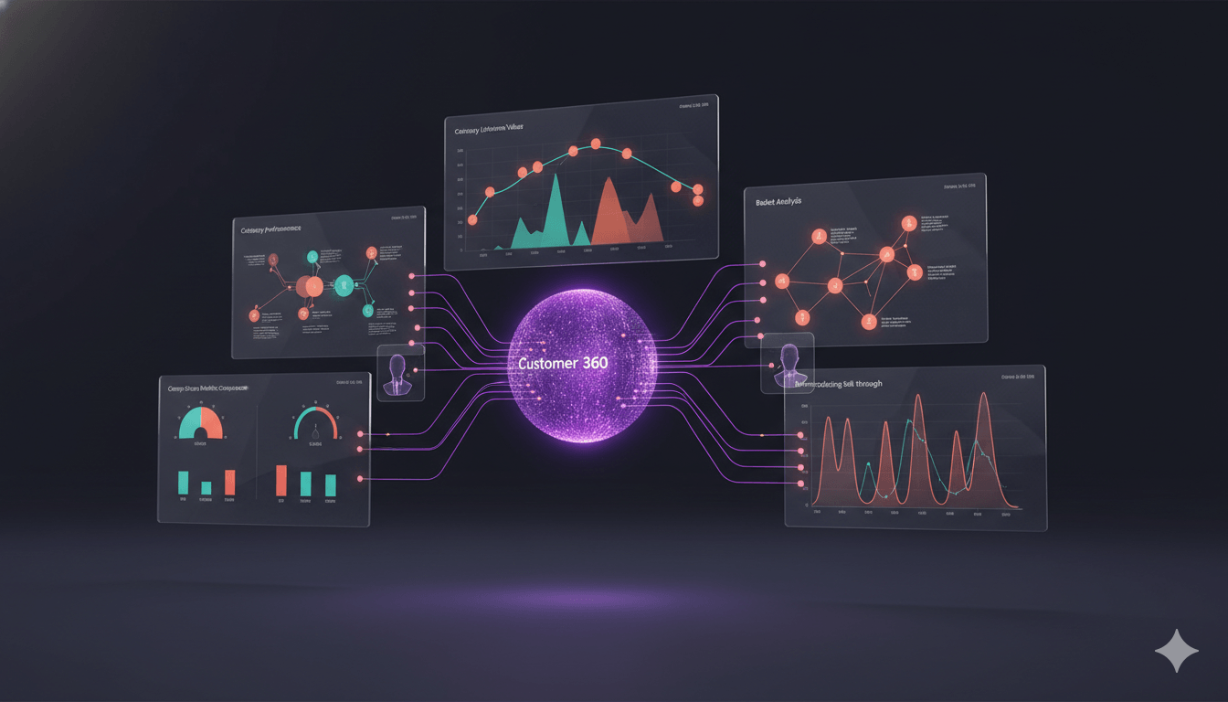 Retail intelligence hub with Customer 360 analytics and merchandising dashboards