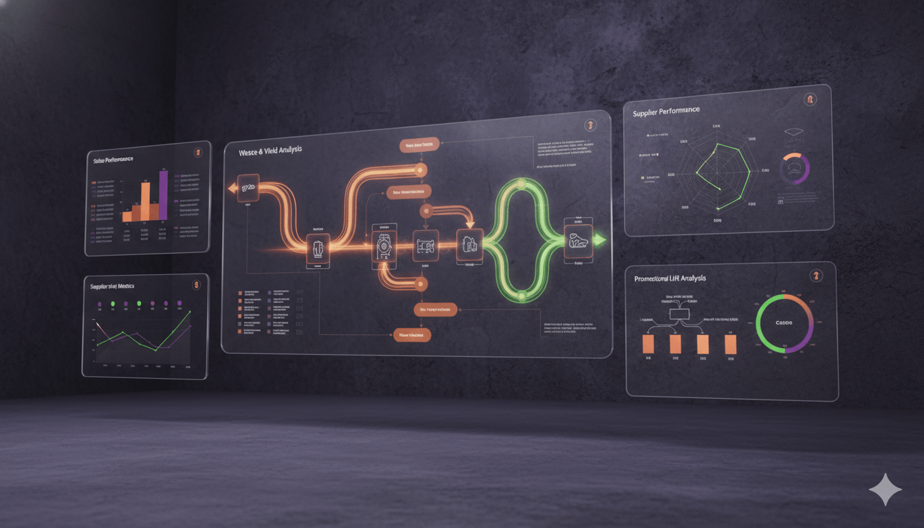 Food and beverage BI dashboards with waste analytics and supplier scorecards